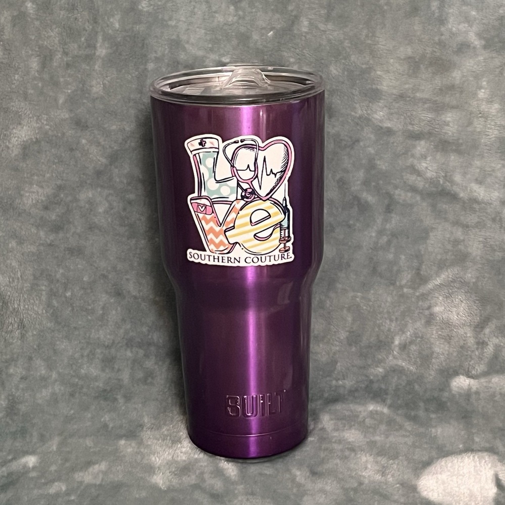 Large Built Purple 30oz Tumbler‎ With Lid/Southern Couture Nurse LOVE
